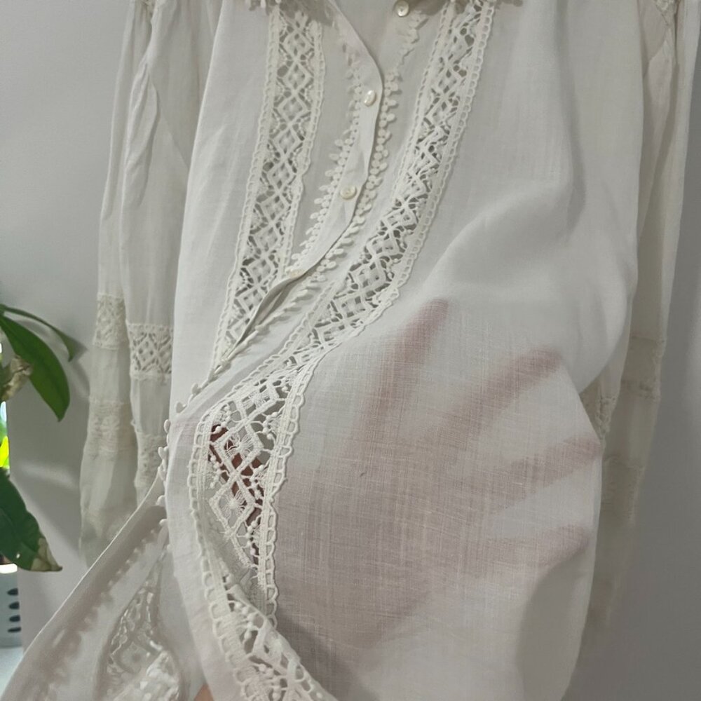 By Anthropologie Cream White Eyelet Cutout Button Up Top Size XL - Picture 6 of 7